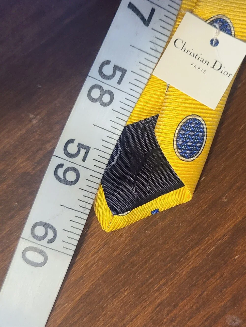 Dior Yellow Silk Tie with Navy Oval Motif